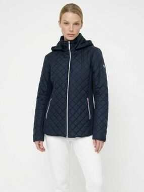 Navy Blue Quilted Puffer Coat with Hood